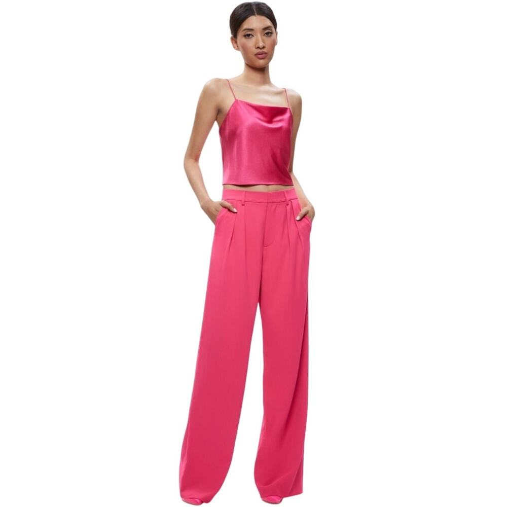 Alice + Olivia Harmon Cropped Drapey Slip Tank Satin Cami Hot Pink Medium - Picture 4 of 13
